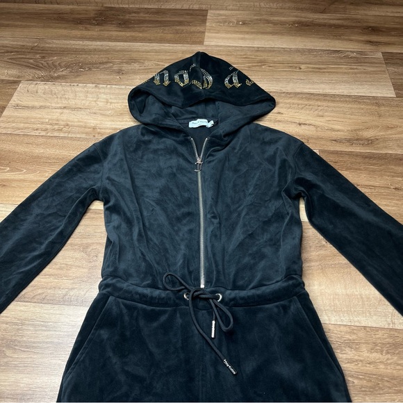 Juicy Couture Track Suit Luxe Velour  XSmall Black Y2K Hoodie Zip Jumpsuit Cozy - Picture 3 of 9